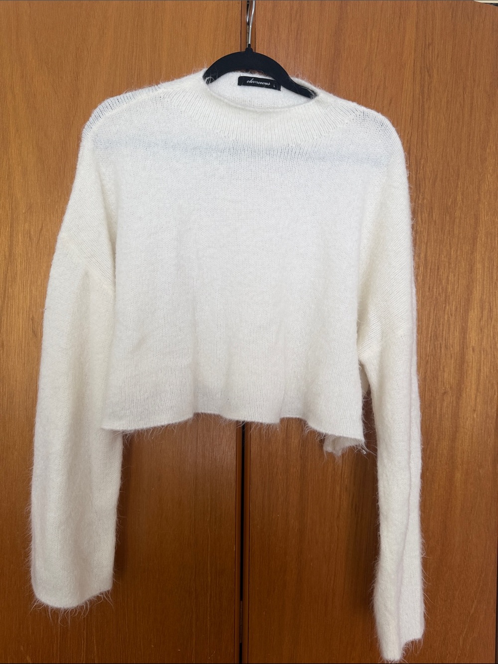 Olivaceous Cropped Crewneck Sweater in White